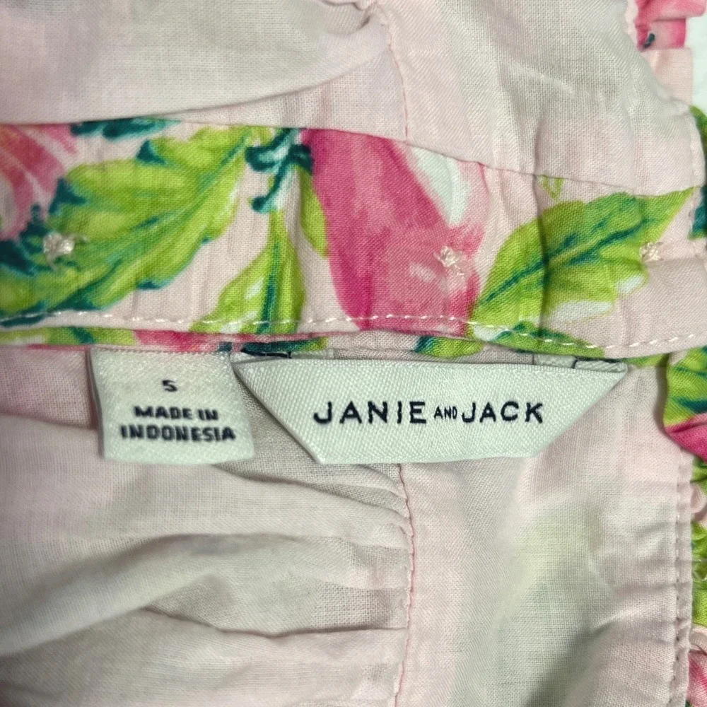 Janie and Jack Sun Dress Girls 5 Pink Tropical Cockatoo Floral Summer Preppy